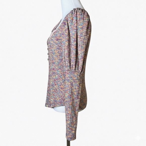 Anthropologie Puff Long Sleeve Knit Henley Top Multicolored Size X-Small XS - Picture 4 of 7